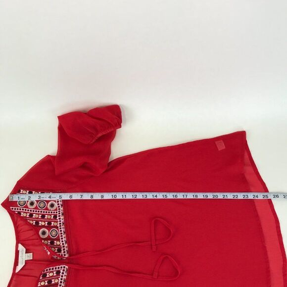 Charming Charlie Sheer Popover Top Women's Small Embroidered 3/4 Sleeve Boho - Picture 7 of 10